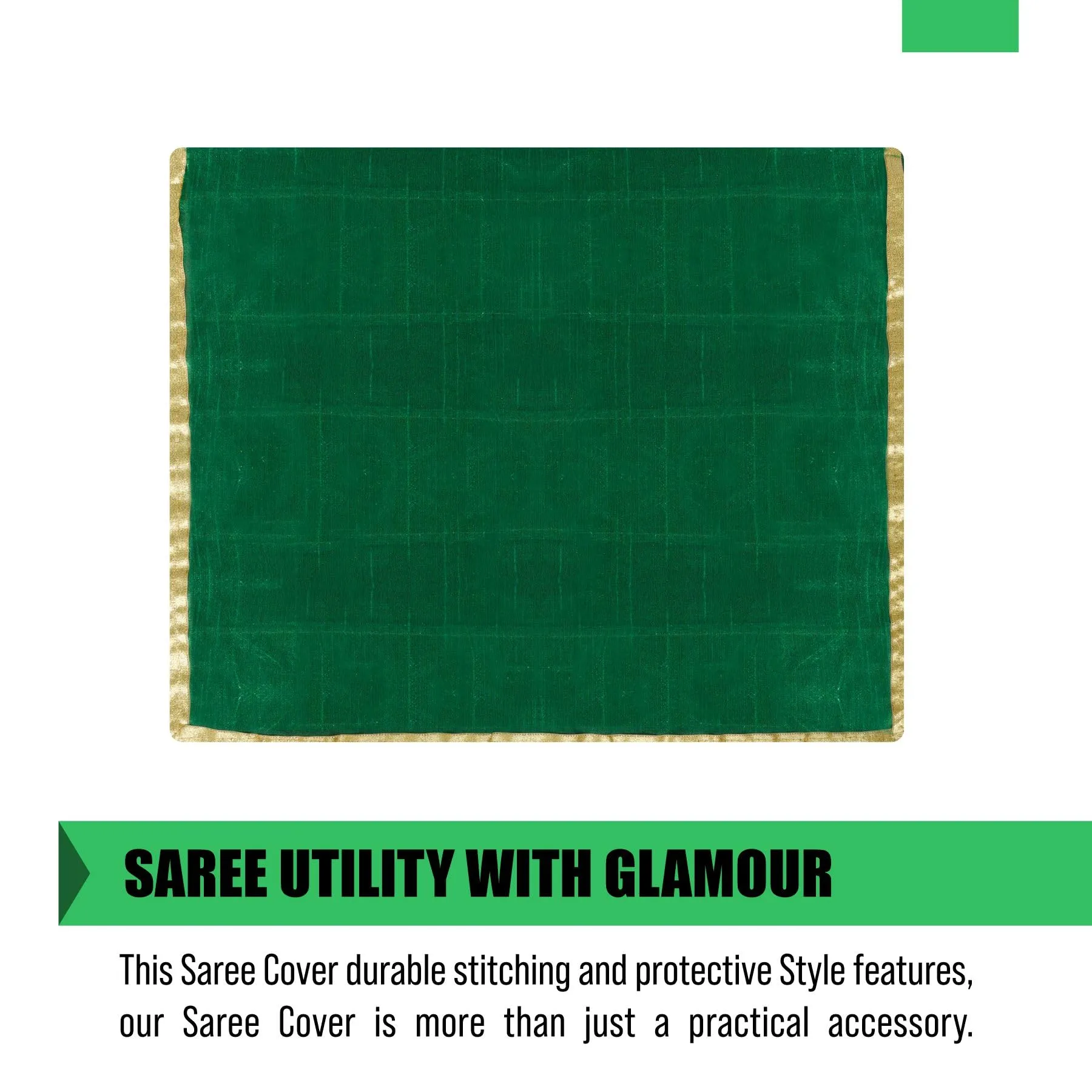 Kuber Industries Saree Cover | Clothes Storage Bag | Single Packing Saree with Velcro | Wardrobe Organizer | Cloth Stoarge Organizer | Check Jama Brooch-Design | Pack of 9 | Green