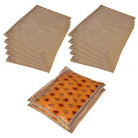 Kuber Industries Saree Cover | Clothes Storage Bag | Single Packing Saree with Zip Closure | Wardrobe Organizer | Cloth Stoarge Organizer | Plain Saree Cover | Pack of 12 | Brown