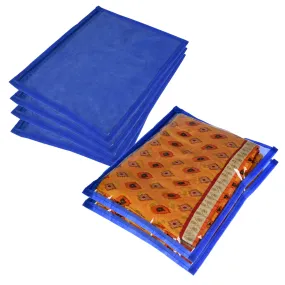 Kuber Industries Saree Cover | Clothes Storage Bag | Single Packing Saree with Zip Closure | Wardrobe Organizer | Cloth Stoarge Organizer | Plain Saree Cover | Pack of 6 | Blue