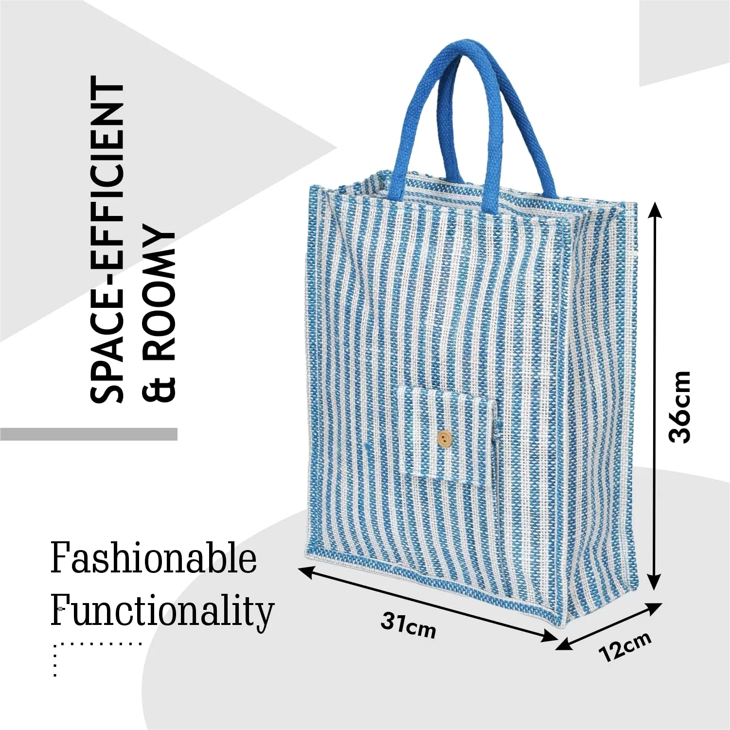 Kuber Industries Shopping Bag | Jute Carry Bag | Zipper Grocery Bag with Handle | Reusable Shopping Bag | Carrying Bag With Front Pocket | Lining-Grocery Bag | Medium | Blue