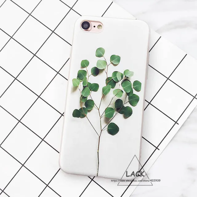 LACK Luxury 3D Relief Leaf Cartoon Case For iphone 7 Case Cute Plants Leaves Flower Back Cover Phone Cases For iphone7 6 6S Plus