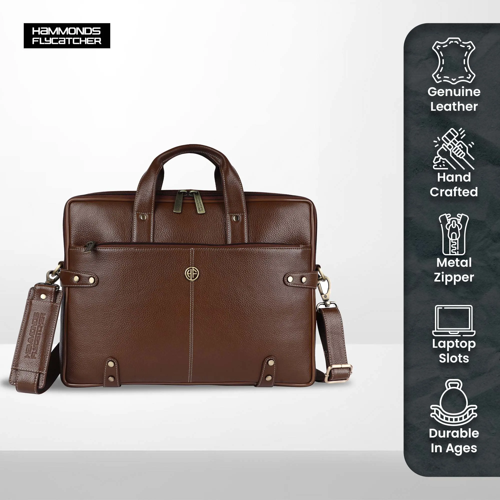 Leather Laptop Bag for Men - Fits Upto 16 Inch Laptop/MacBook - Premium Office Bag with 1 Year Warranty