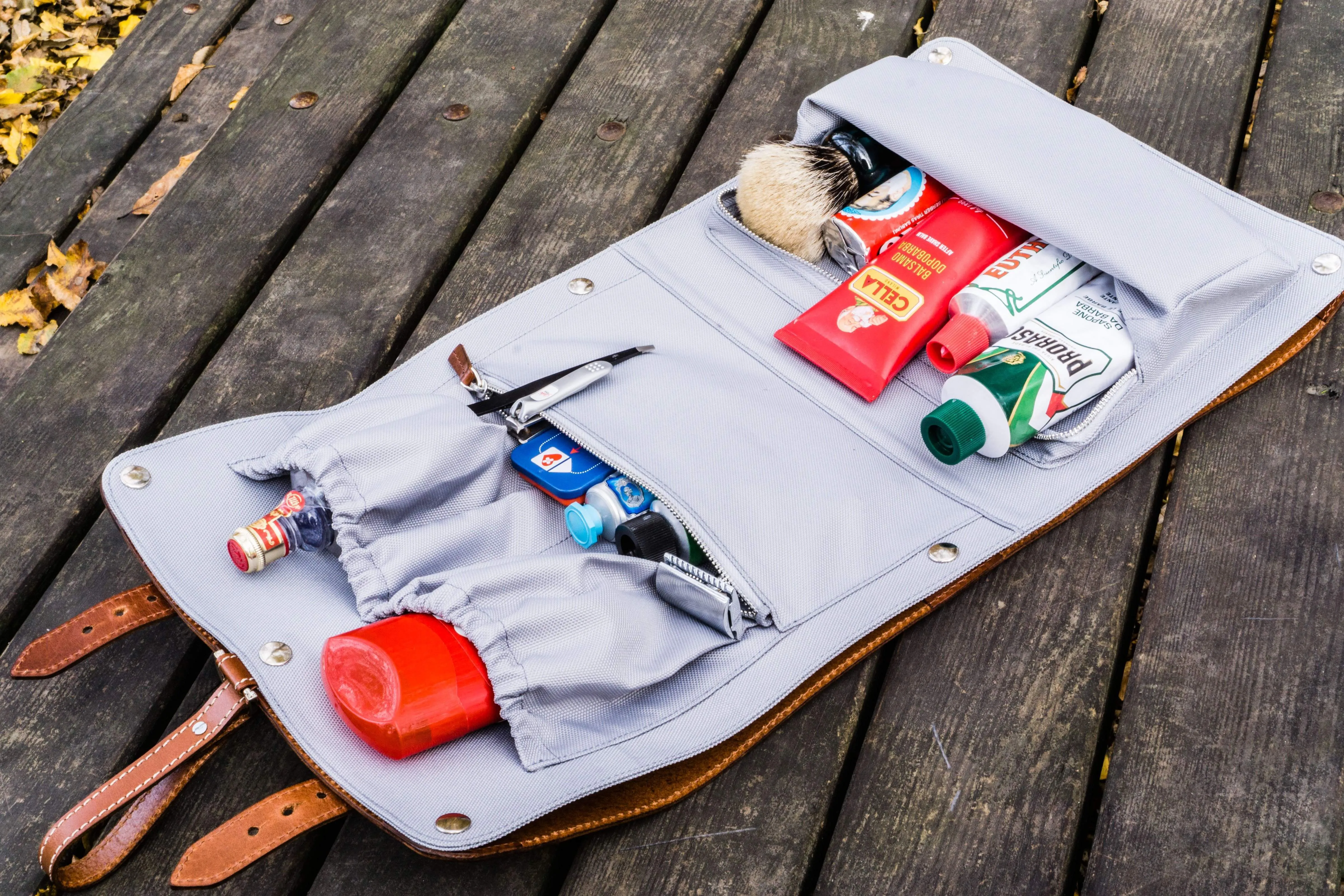 Leather Toiletry / Travel Bag - Brown