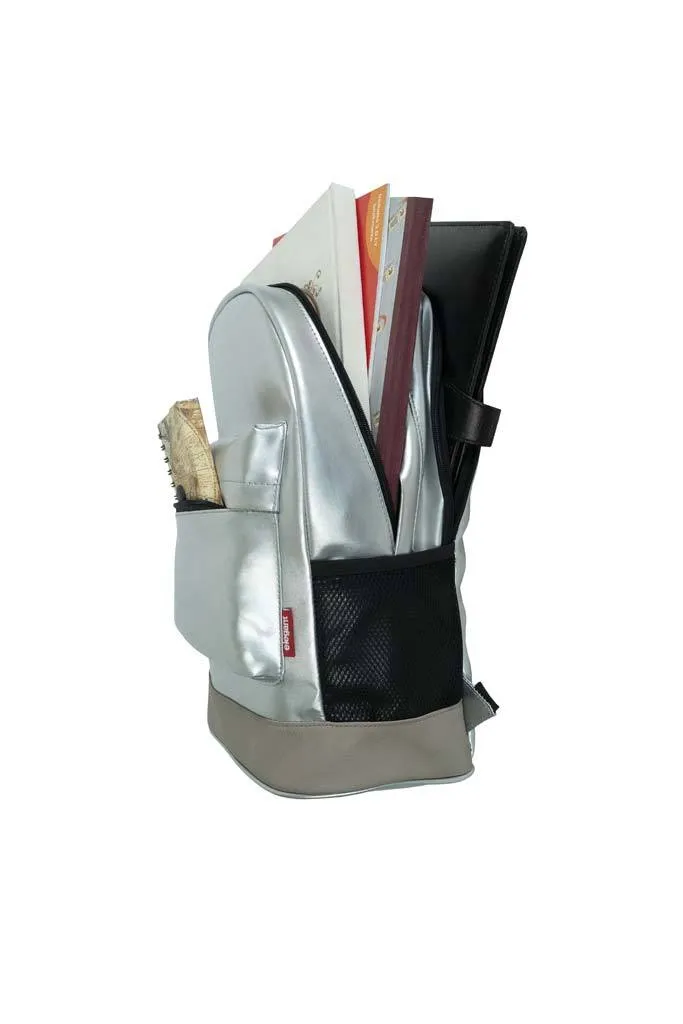 Leatherette Laptop Backpack & Bags Silver and Beige