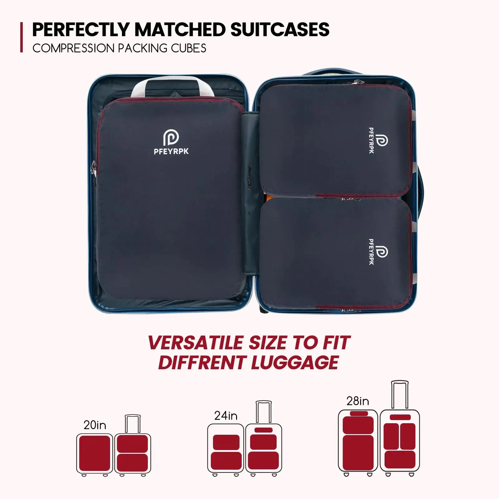 Lightweight Compression Packing Cubes for Suitcases, Compressible Expandable Travel Packing Organizer with Clear Toiletries and Backpack Bag, Travel Essentials for Carry on Luggage 7 Set Black/brownish Red