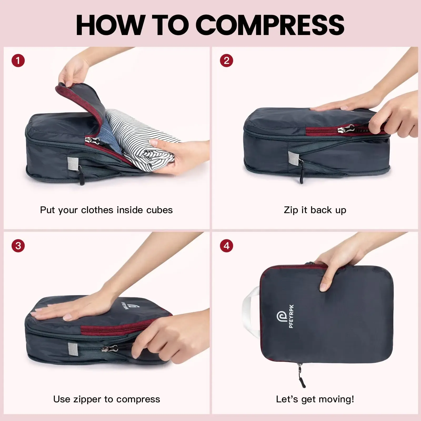 Lightweight Compression Packing Cubes for Suitcases, Compressible Expandable Travel Packing Organizer with Clear Toiletries and Backpack Bag, Travel Essentials for Carry on Luggage 7 Set Black/brownish Red