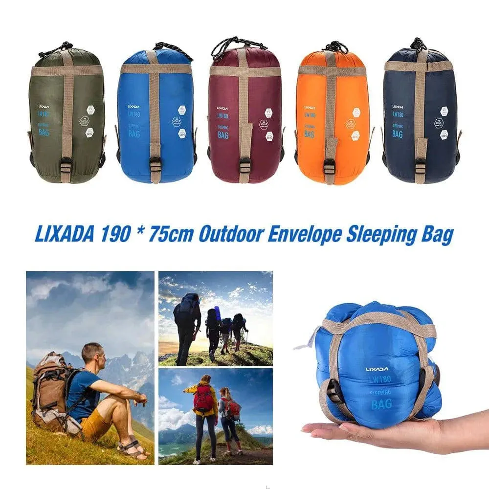 LIXADA 190 * 75cm Outdoor Envelope Sleeping Bag Camping Travel Hiking Ultra-light Sleeping Bag Travel Bag Hiking LW180 680g