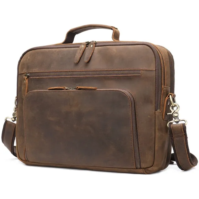 Luxury Leather Laptop Briefcase with Soft Handle