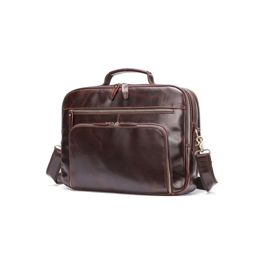 Luxury Leather Laptop Briefcase with Soft Handle