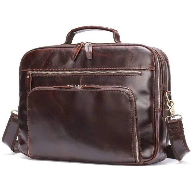 Luxury Leather Laptop Briefcase with Soft Handle