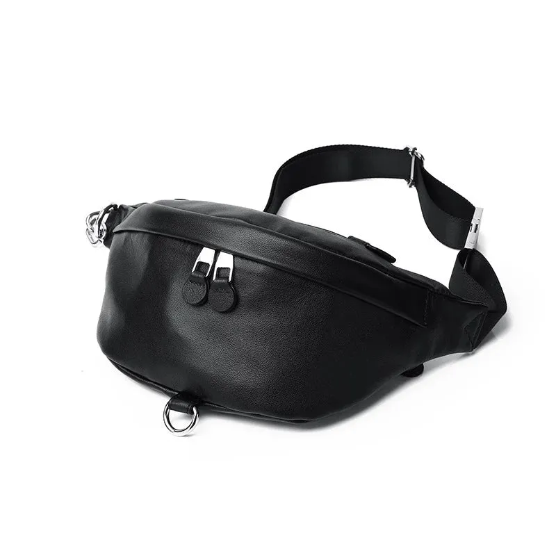 Luxy Moon Black Leather Belly Fanny Pack Belt Purse