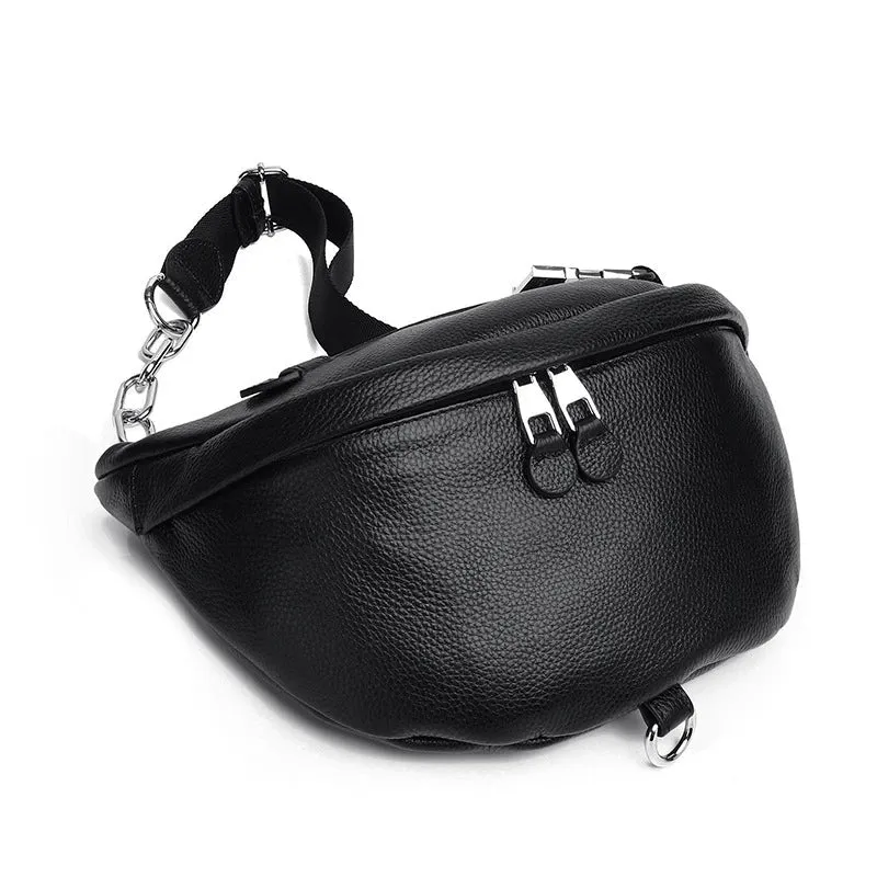 Luxy Moon Black Leather Belly Fanny Pack Belt Purse