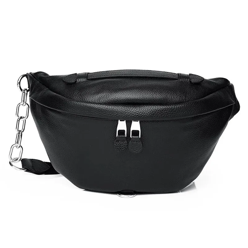 Luxy Moon Black Leather Belly Fanny Pack Belt Purse