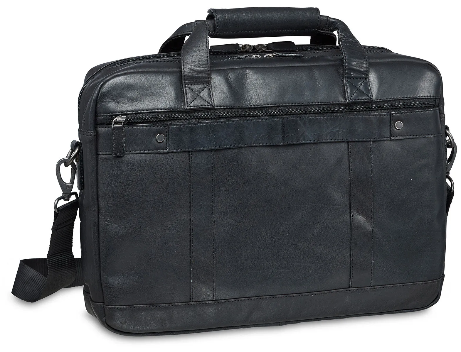 Mancini Leather Double Compartment Briefcase for 15.6" Laptop with RFID Secure Pocket, 16.25" x 4" x 12", Black