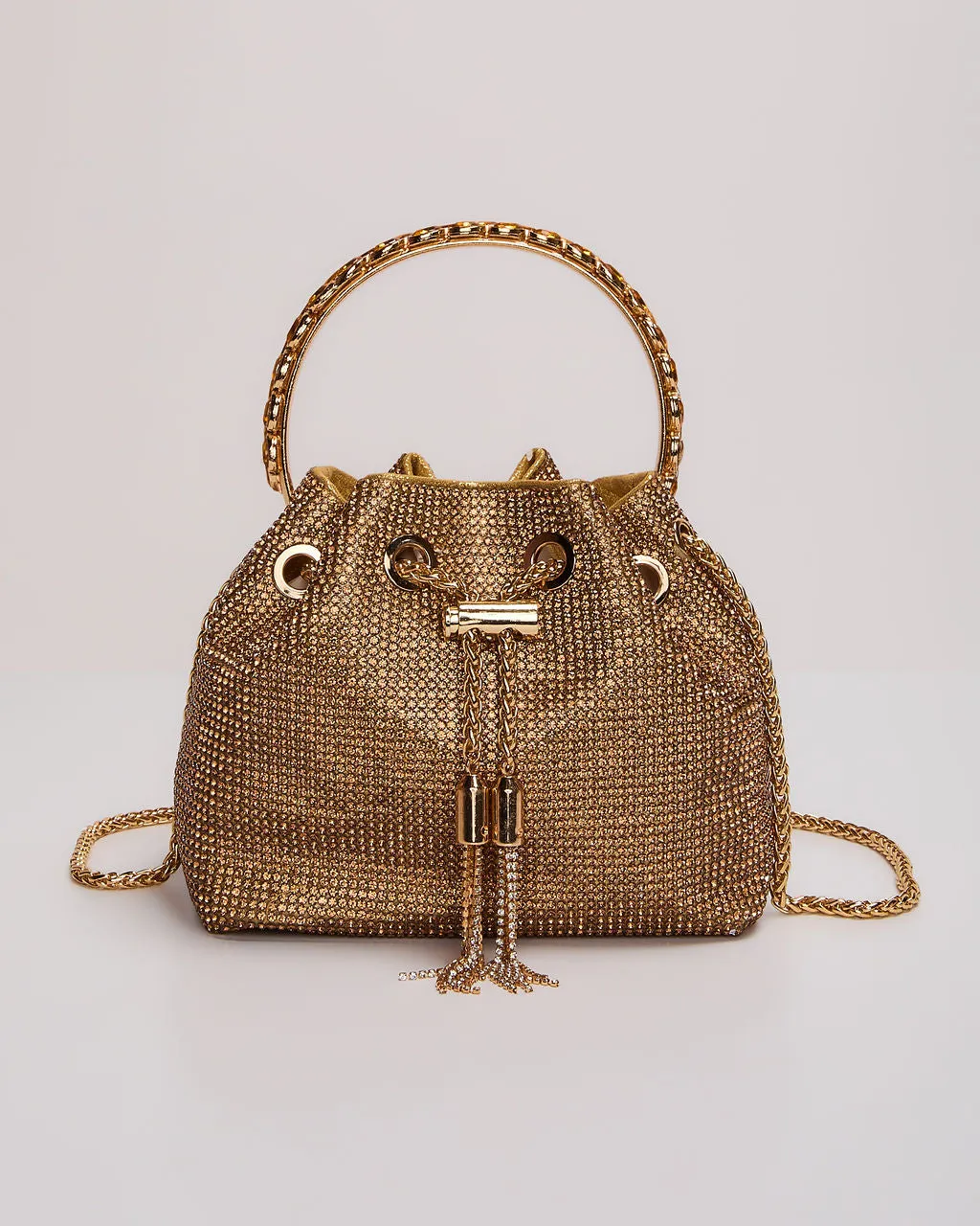 Margo Rhinestone Drawstring Bucket Bag