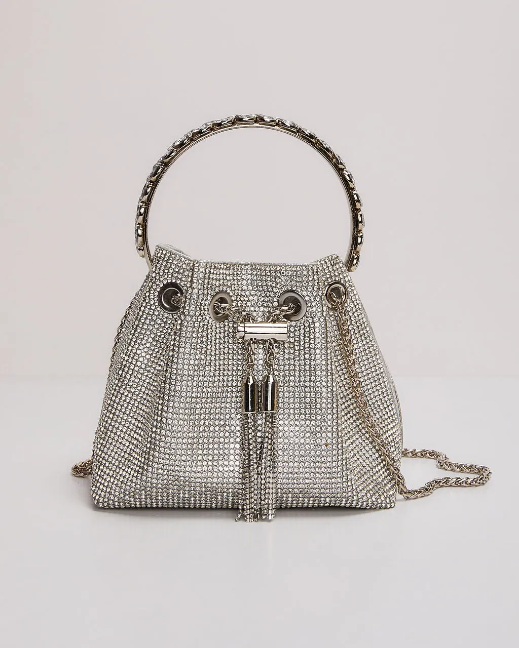 Margo Rhinestone Drawstring Bucket Bag