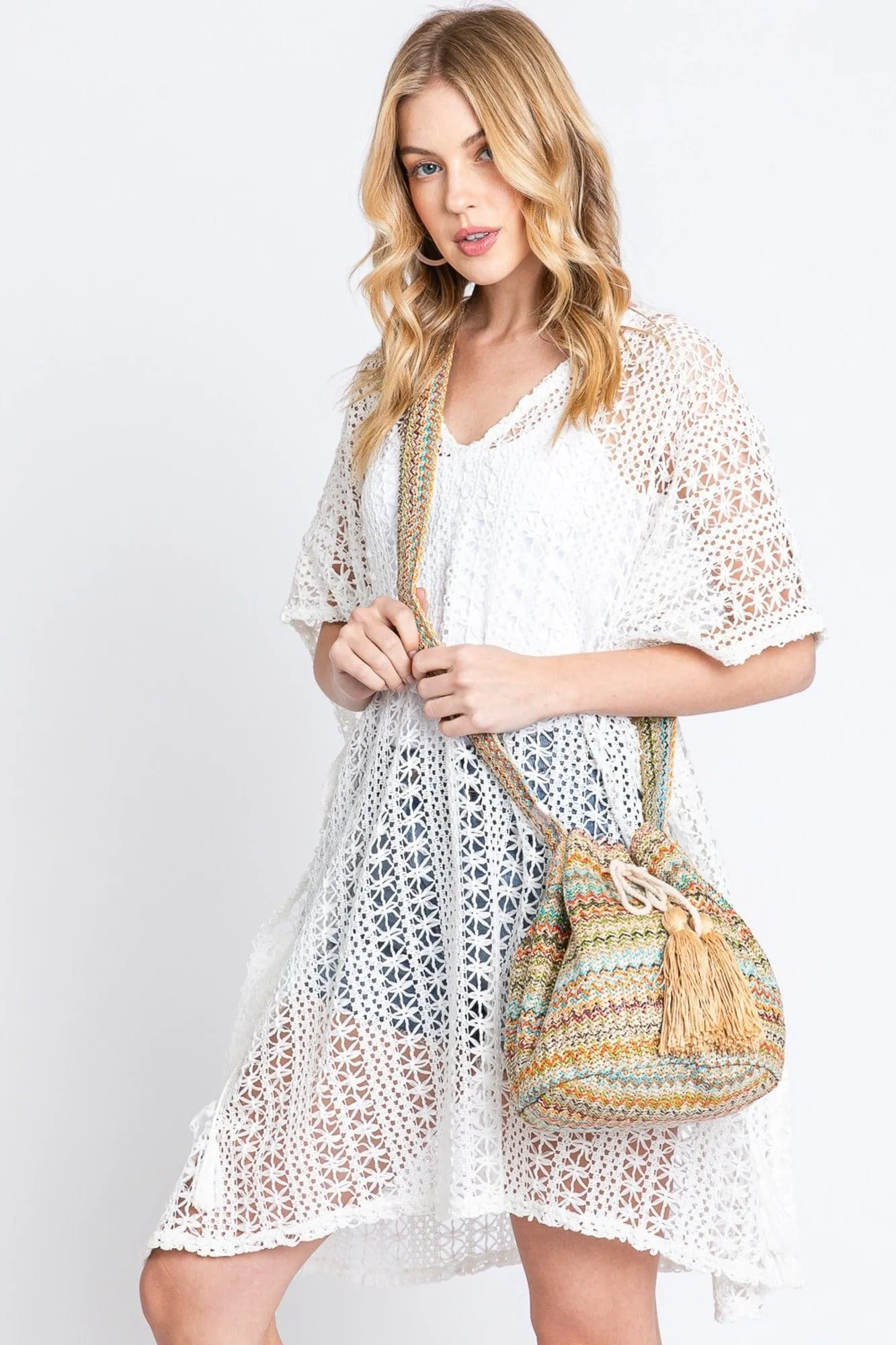 MB0235 Aspen Multi Color Chevron Straw Bucket Bag