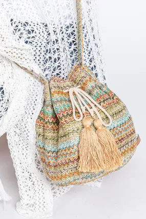 MB0235 Aspen Multi Color Chevron Straw Bucket Bag