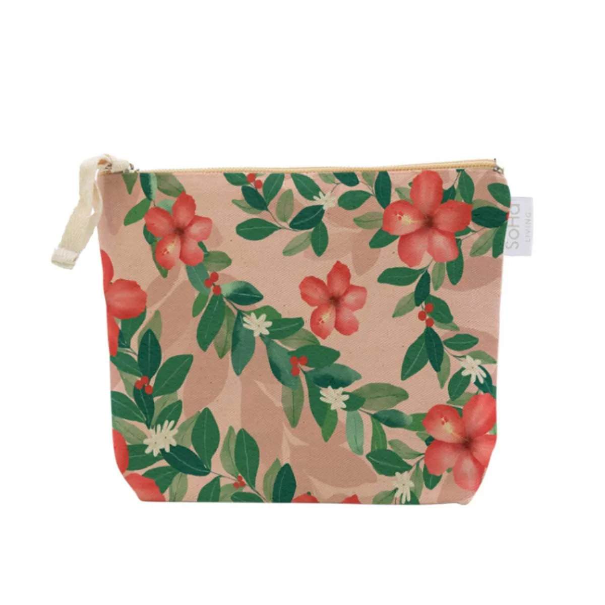 Mele Hibiscus Pattern Cosmetic Bag, Large