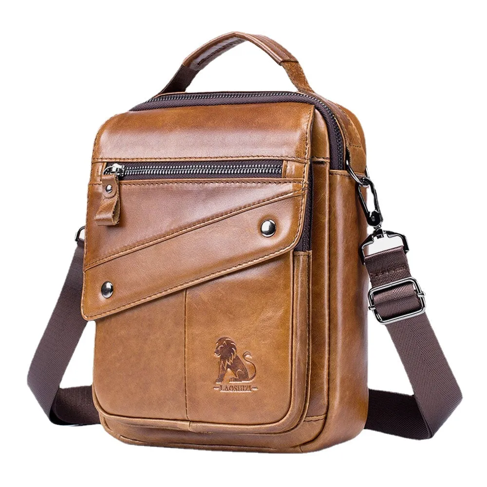 Men Genuine Leather Large Capacity Multi-pocket Vintage Handbag Crossbody Bag Shoulder