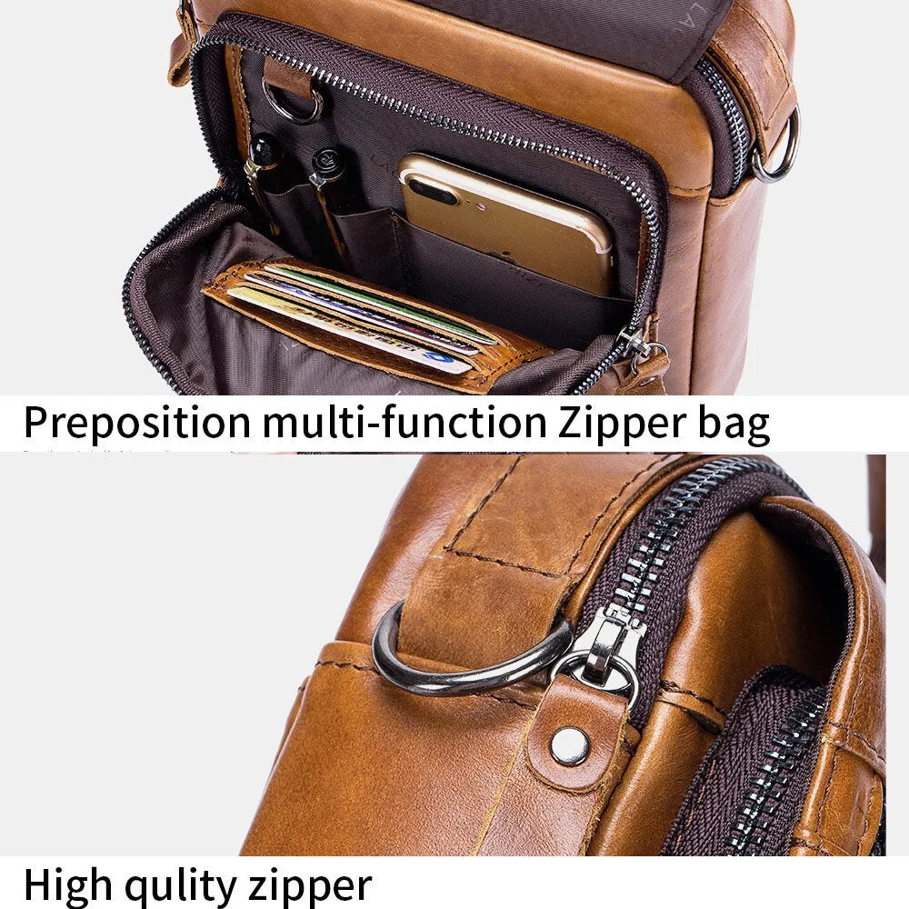 Men Genuine Leather Large Capacity Multi-pocket Vintage Handbag Crossbody Bag Shoulder