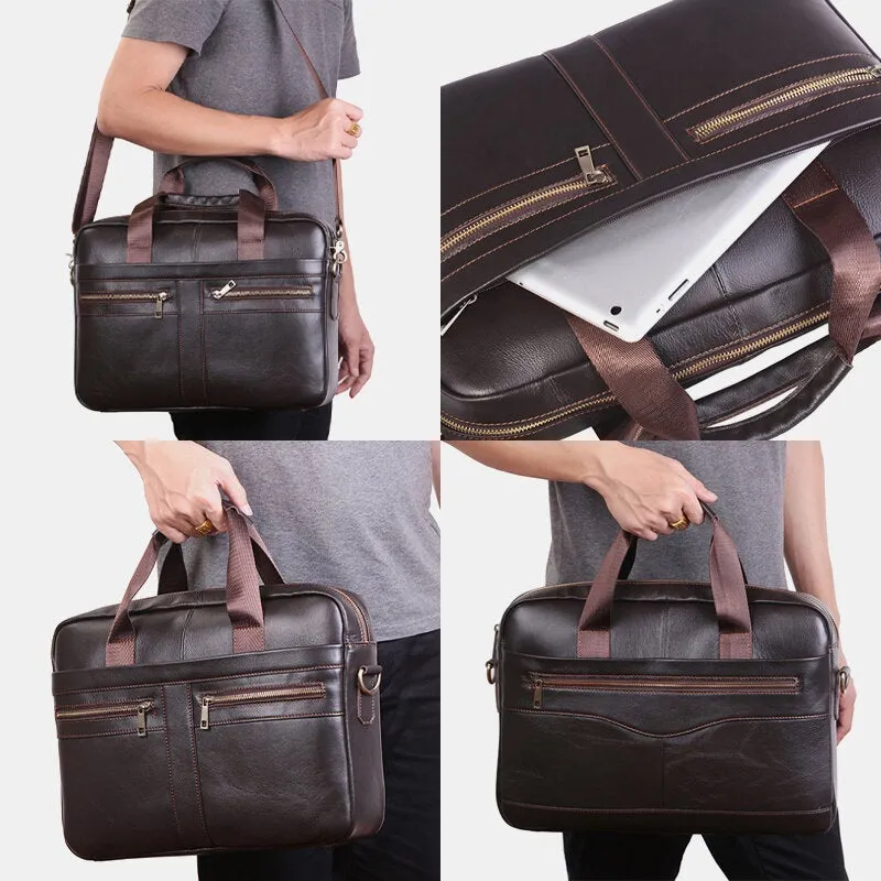 Men Genuine Leather Multi-function Retro Large Capacity Travel Handbag Cross Body Bag