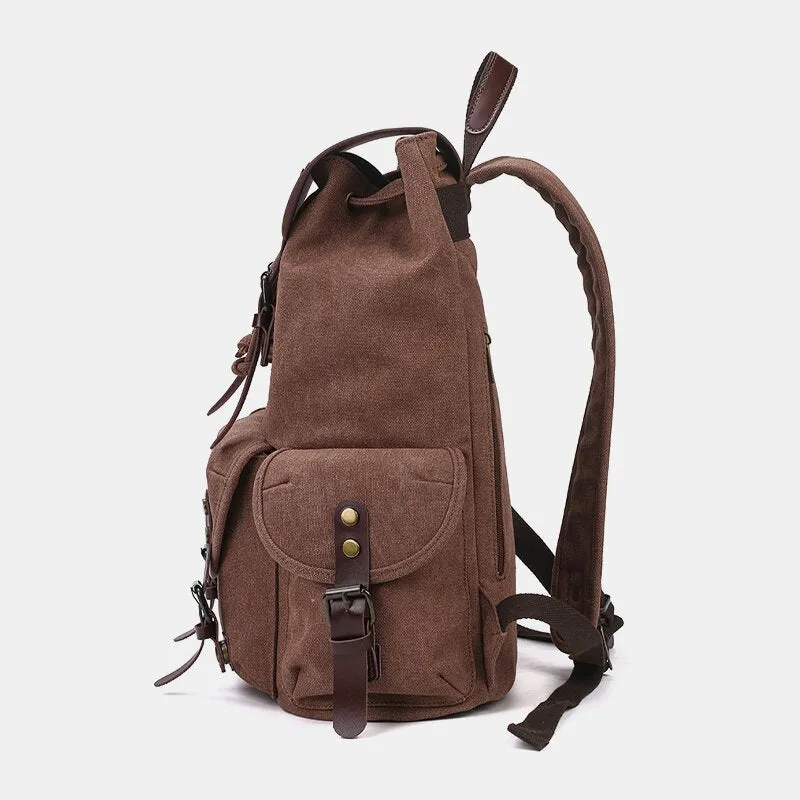 Men Oil Wax Canvas Casual Waterproof Multi-pocket Backpack Large Capacity 15.6 Inch Laptop Bag Shoulder Bag