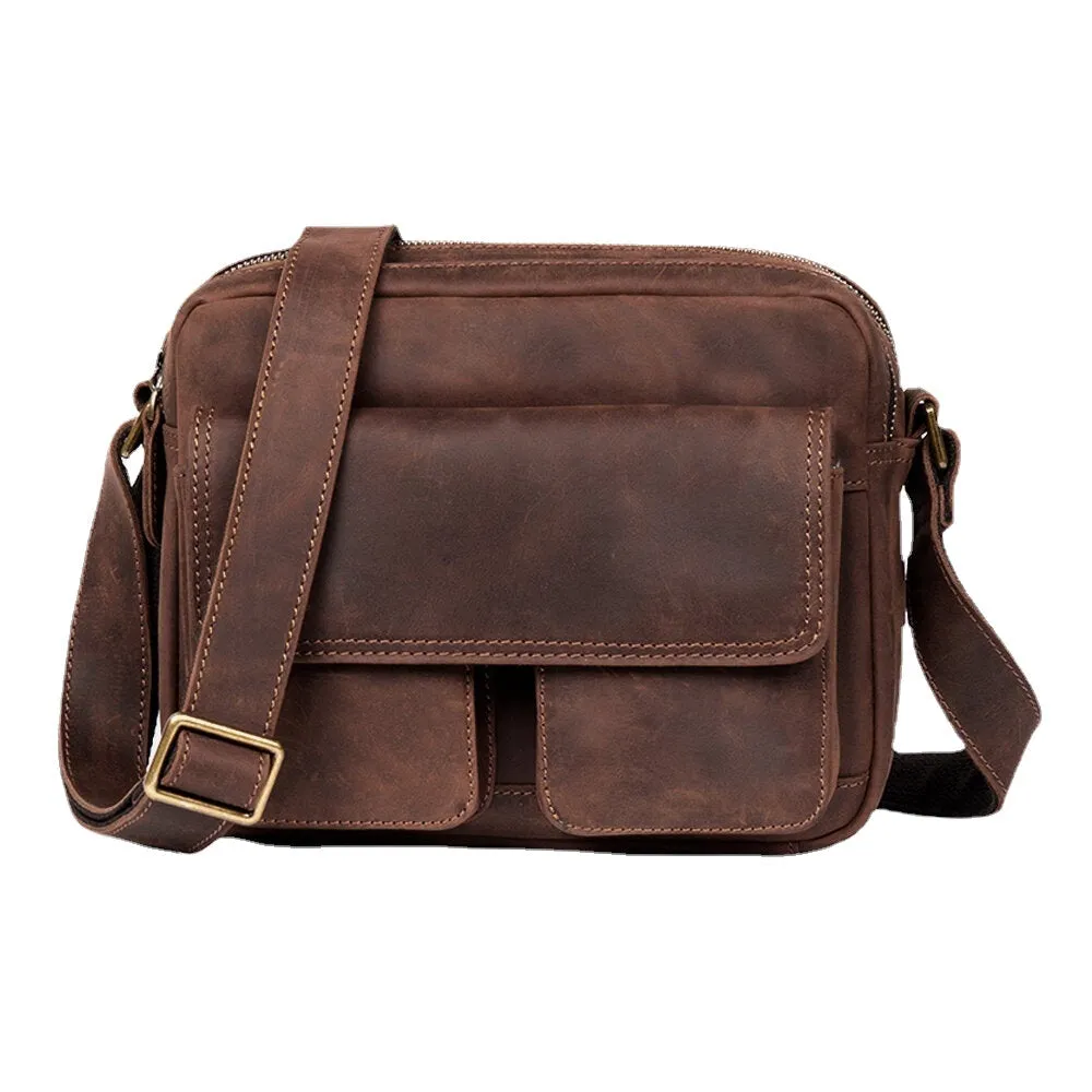 Men Vintage PU Leather Multi-storage Multi-pocket Crossbody Shoulder Bag Briefcase Business Travel Duffel Attache Case