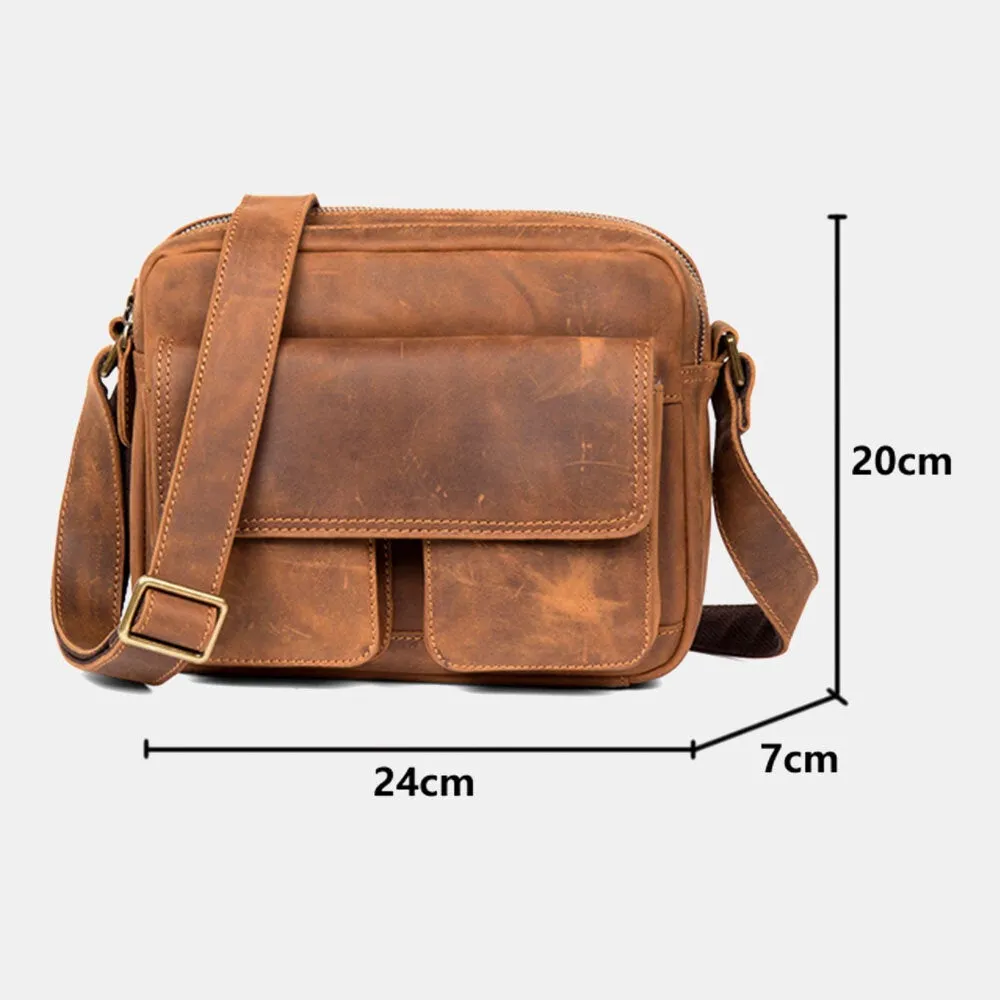 Men Vintage PU Leather Multi-storage Multi-pocket Crossbody Shoulder Bag Briefcase Business Travel Duffel Attache Case