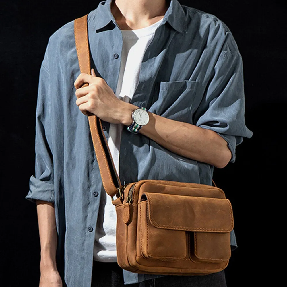 Men Vintage PU Leather Multi-storage Multi-pocket Crossbody Shoulder Bag Briefcase Business Travel Duffel Attache Case