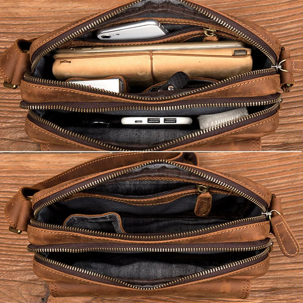 Men Vintage PU Leather Multi-storage Multi-pocket Crossbody Shoulder Bag Briefcase Business Travel Duffel Attache Case