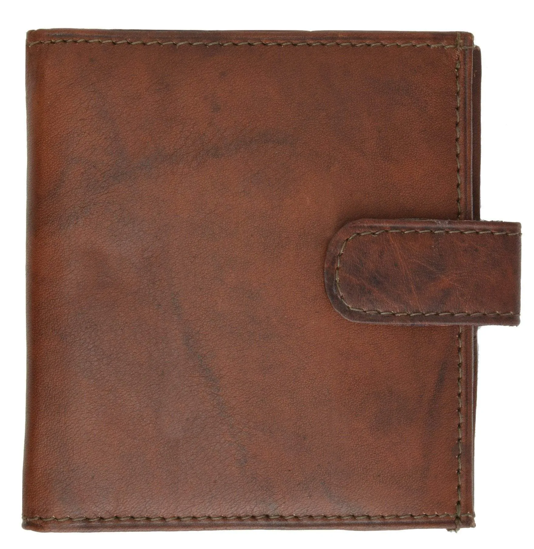 Mens Cowhide Leather Credit Card Holder Trifold Wallet with Snap Enclosure 1512 CF