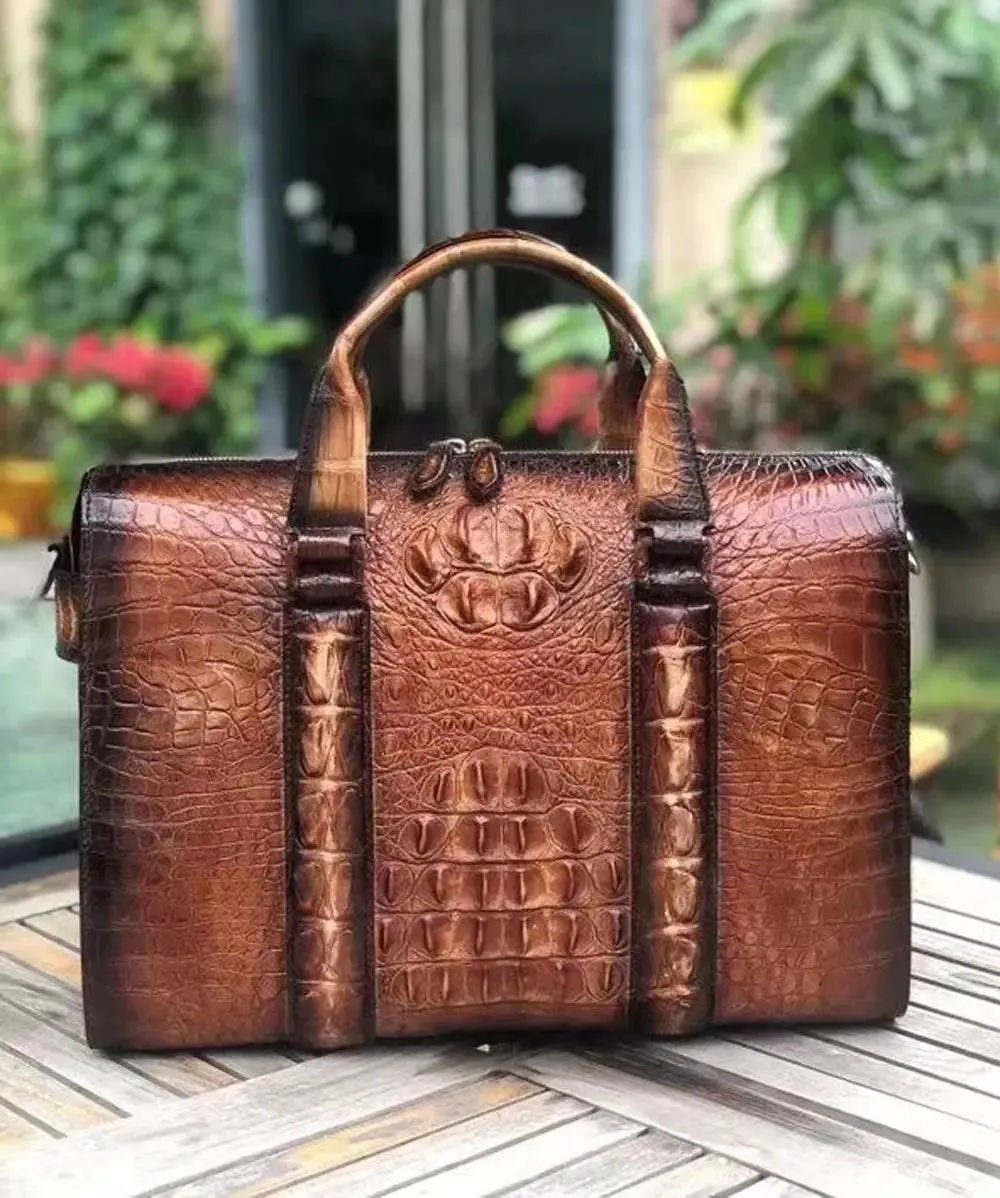 Mens Crocodile Leather Doctor Bag Laptop Computer Handbag