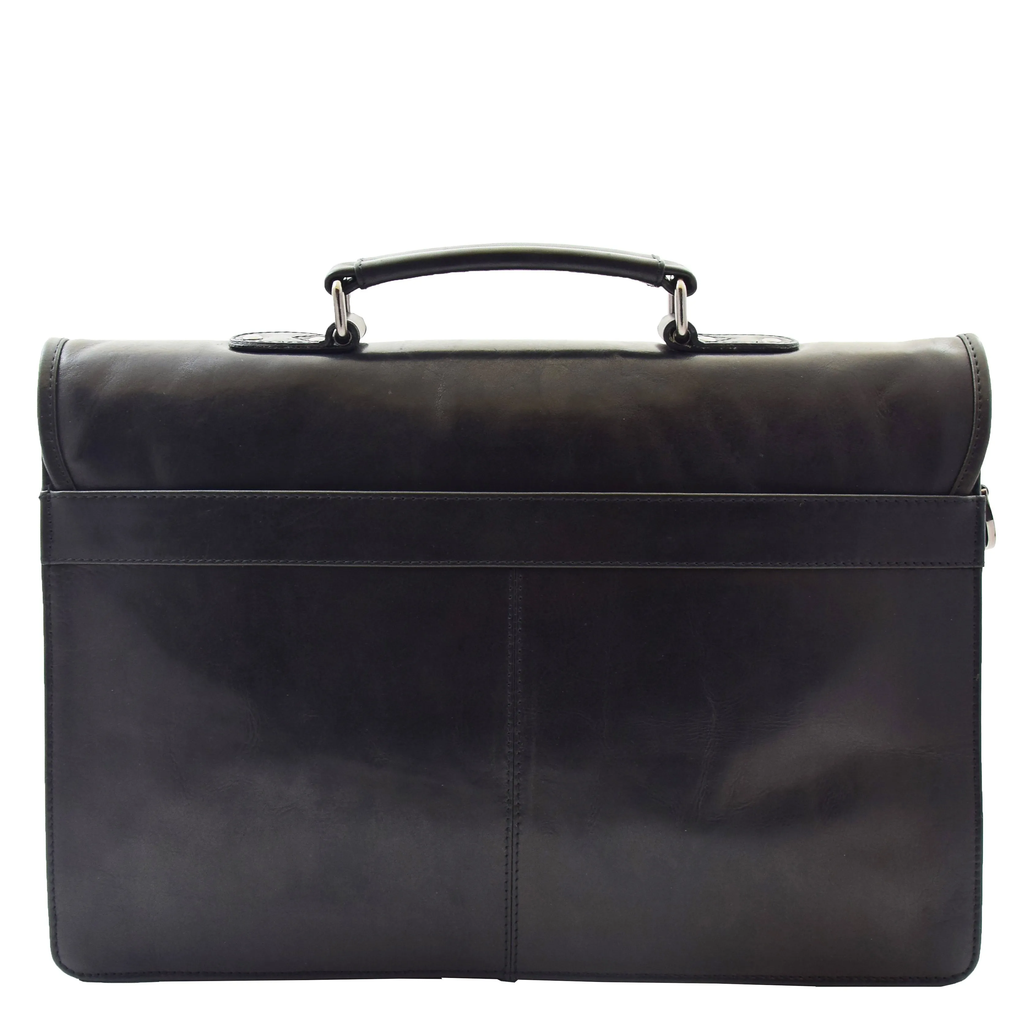 Mens Leather Slimline Briefcase Business Bag Lama Black