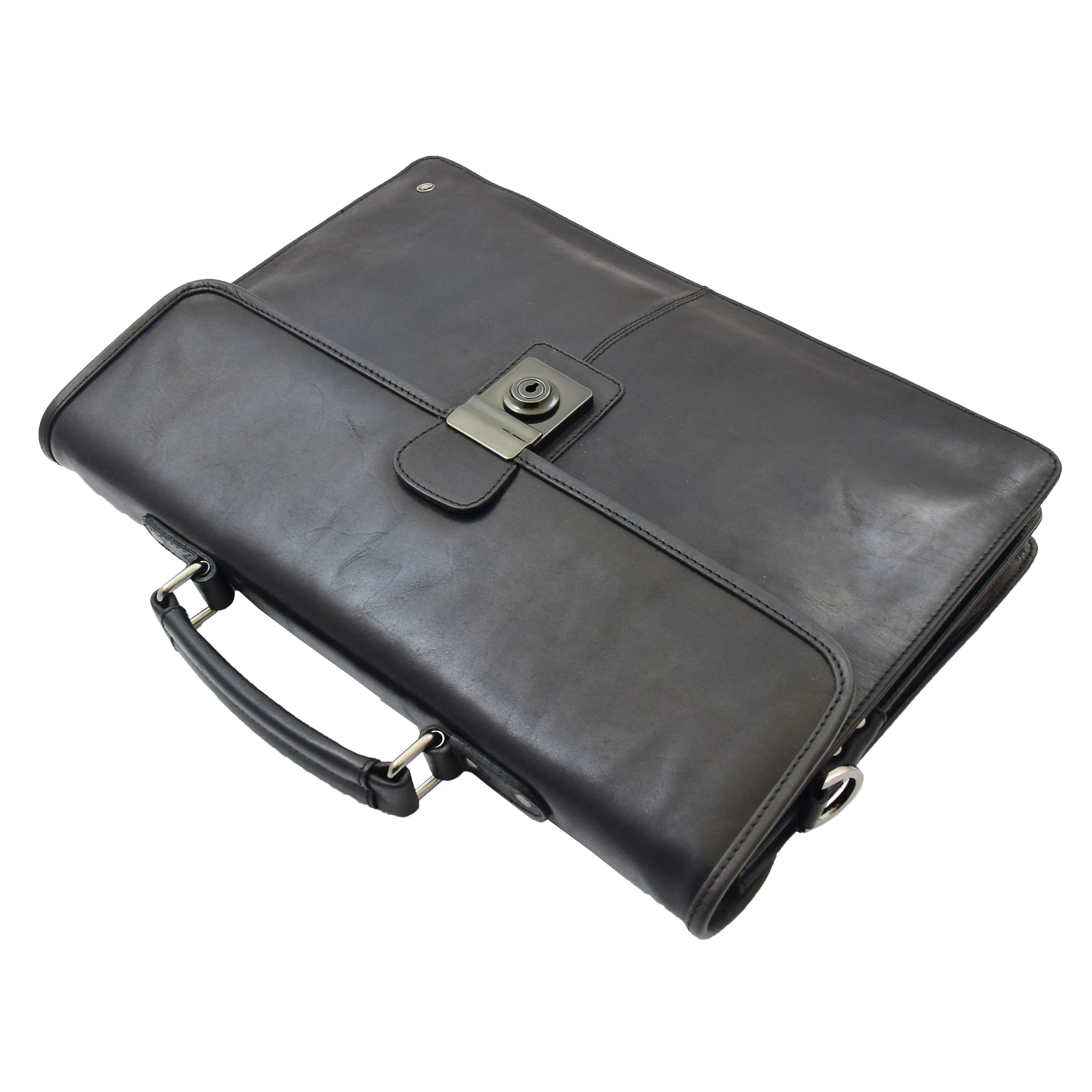 Mens Leather Slimline Briefcase Business Bag Lama Black