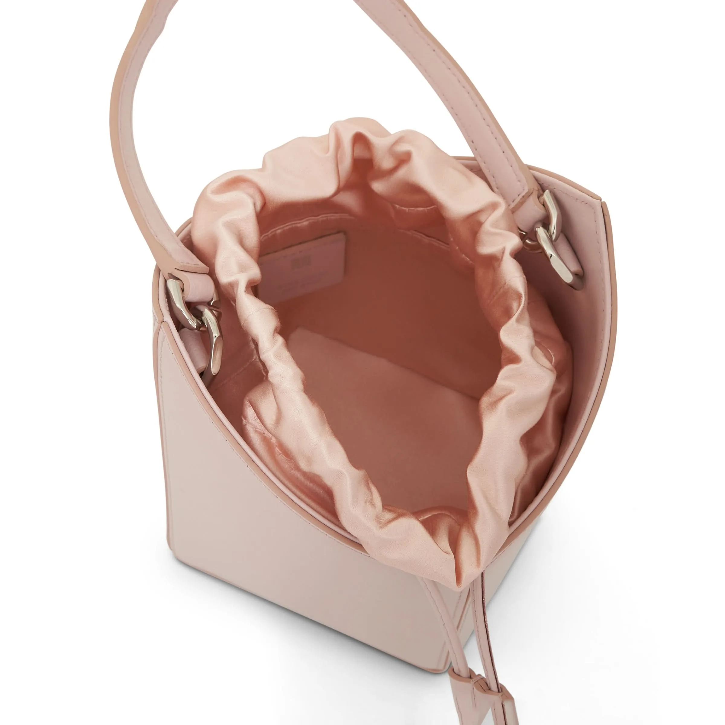 Mini Cut Out Bucket Bag in Box Leather in Light Pink