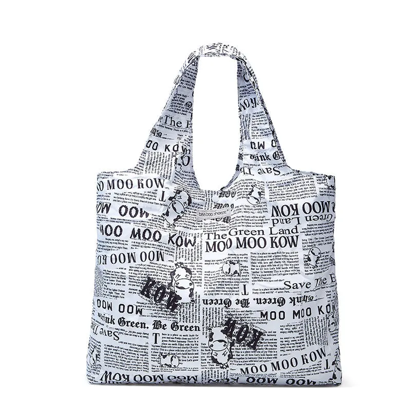 Moo Moo Kow Reusable Shopping Bag Newspaper White