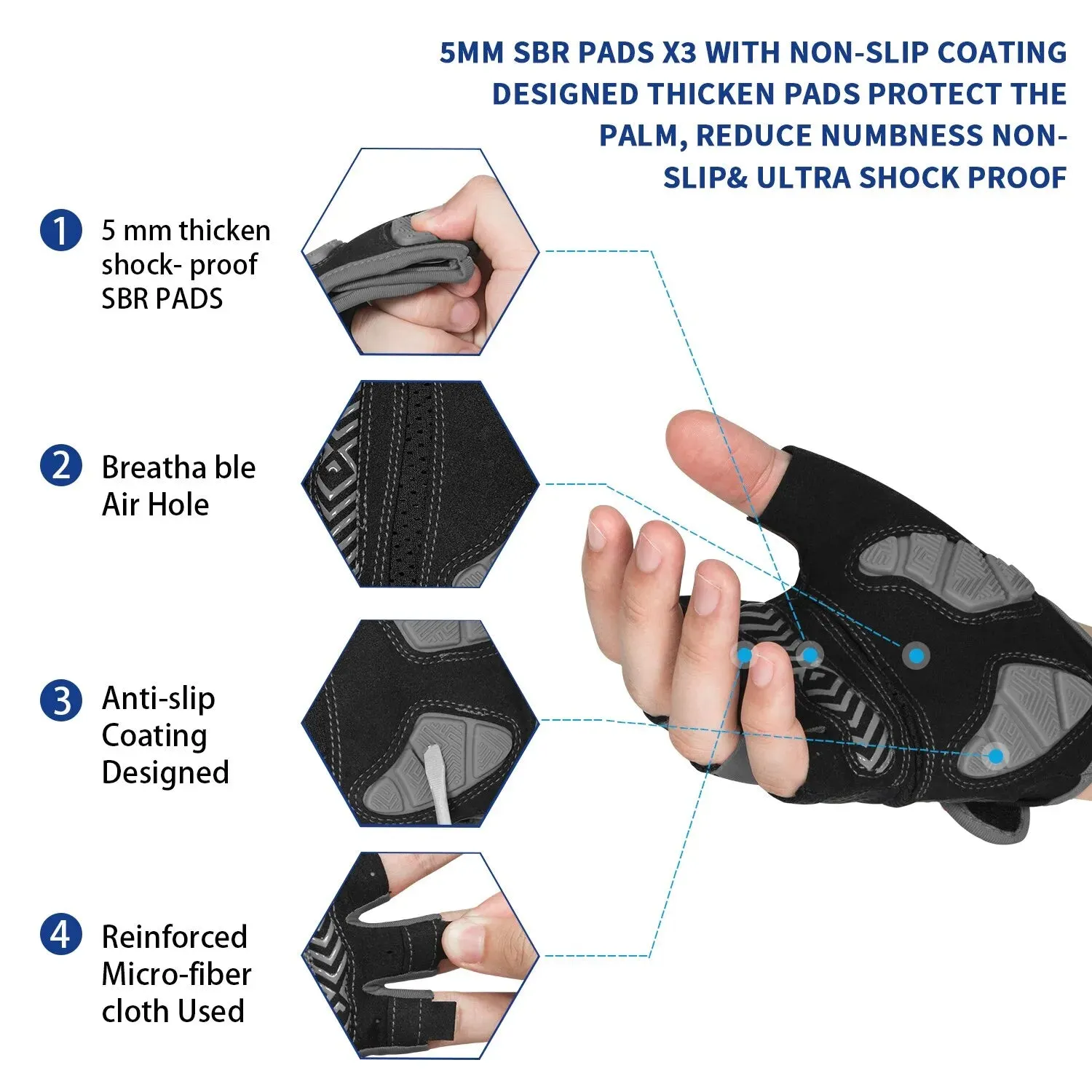 MOREOK Cycling Gloves Breathable Half Finger 5MM Pads Bike Gloves Anti-slip Shock-absorbing Mountain Road Biking Bicycle Gloves