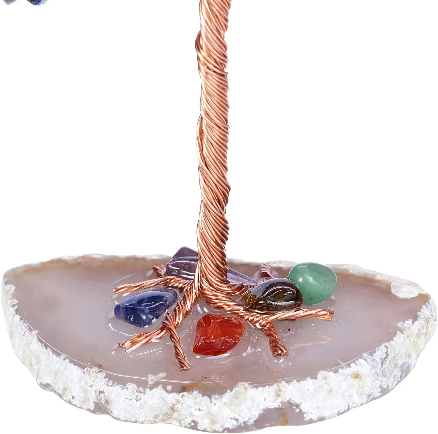 Natural 7 Chakra Healing Crystals Tree on Agate Slice Base Healing Stones Gem Money Tree for Feng Shui Home Office Table Decorations