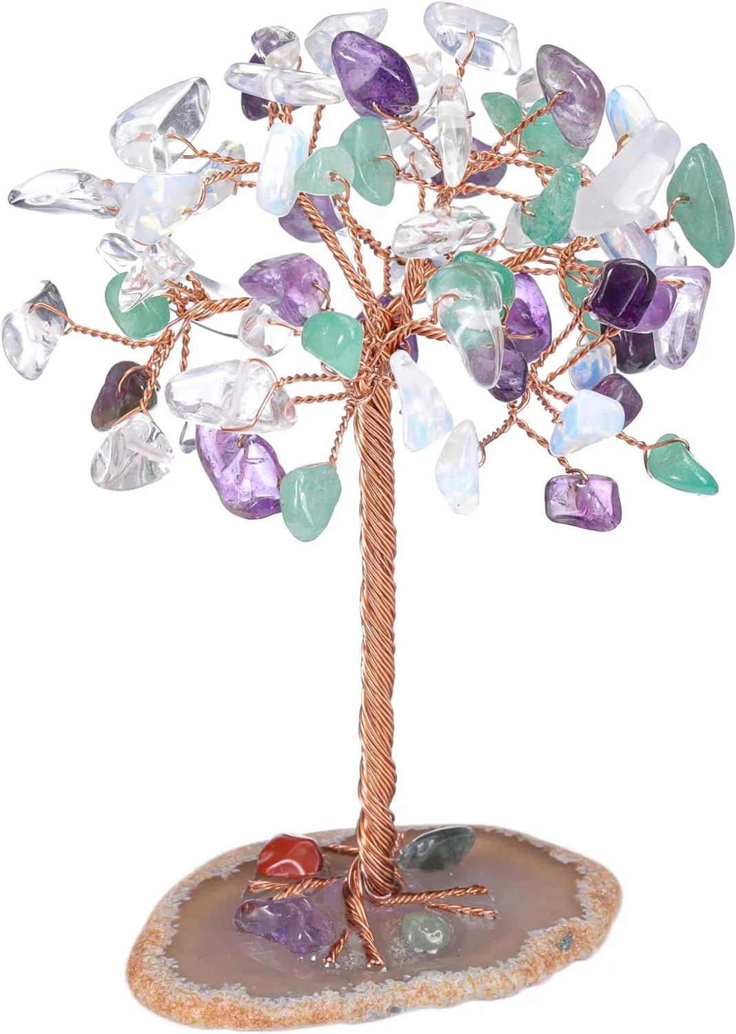 Natural 7 Chakra Healing Crystals Tree on Agate Slice Base Healing Stones Gem Money Tree for Feng Shui Home Office Table Decorations