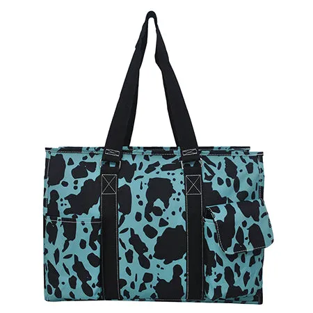 Neon Cow Turquoise NGIL Zippered Caddy Large Organizer Tote Bag