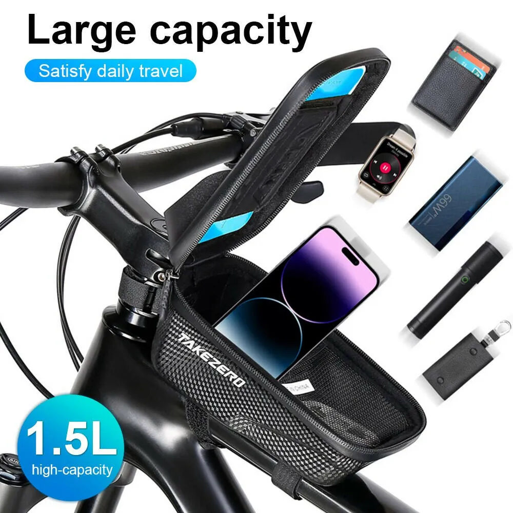 NEWBOLER Bike Bag 1.5L Frame Front Tube Cycling Bag Bicycle Waterproof Phone Case Holder 6.9Inches Touchscreen Bag Accessorie