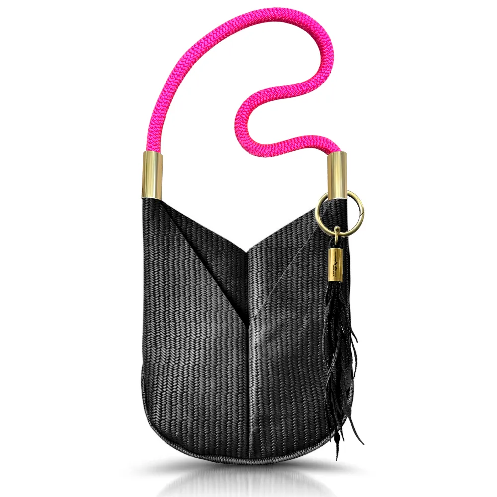 Original Wildwood Bag | Large Crossbody in Black Basketweave Leather