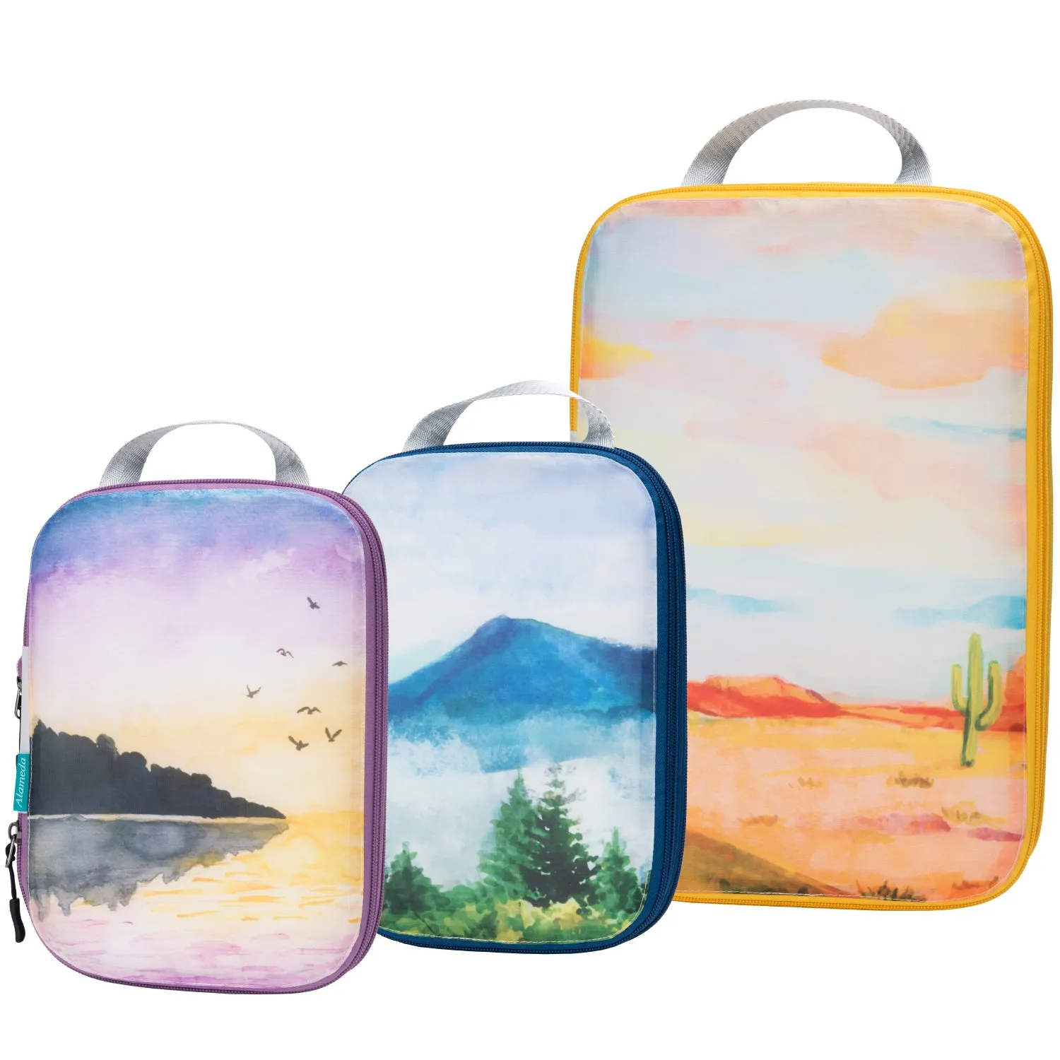 Packing Cube Set of 3 for Travel, Compression Bags Organizer for Luggage / Backpack, Painting