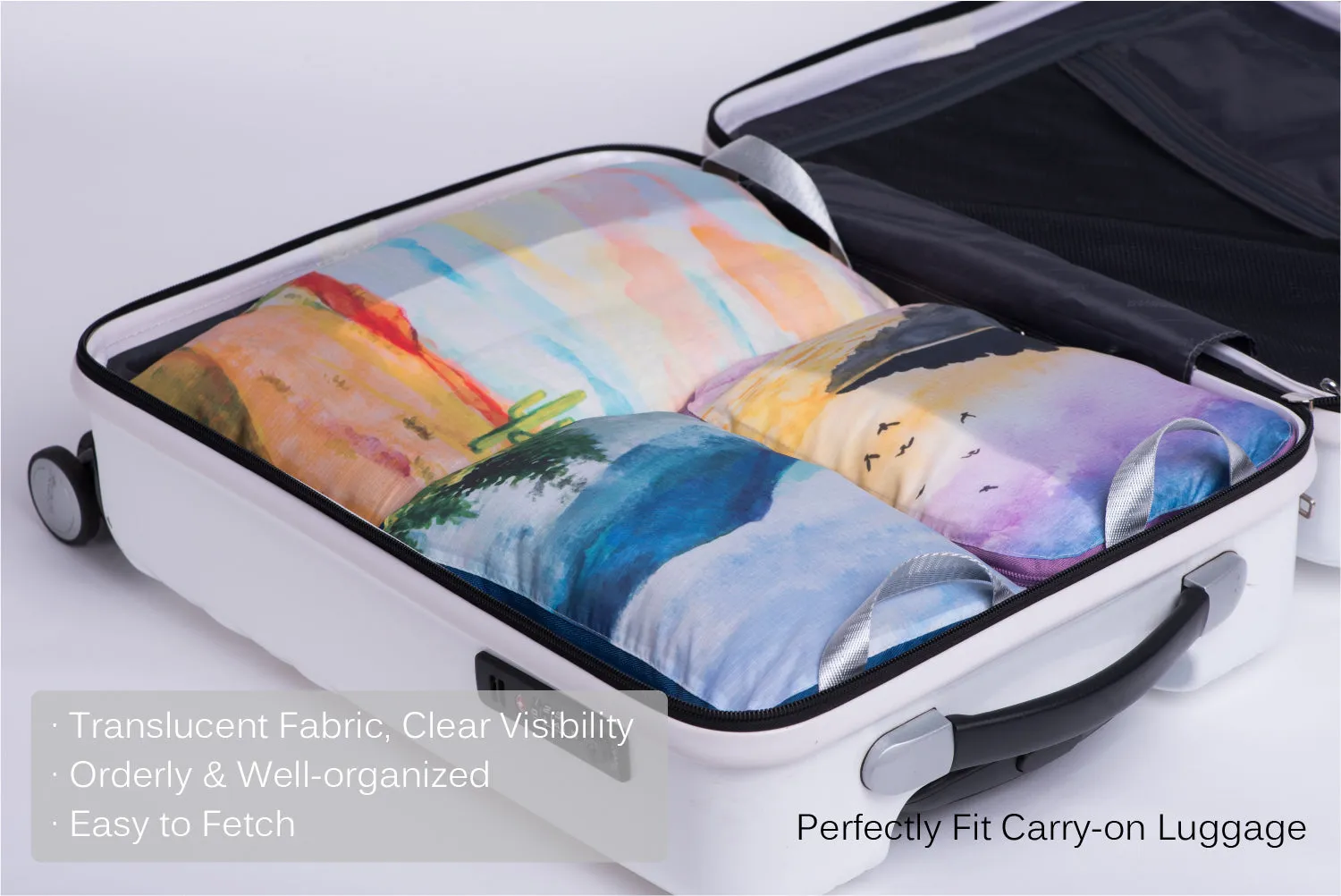 Packing Cube Set of 3 for Travel, Compression Bags Organizer for Luggage / Backpack, Painting