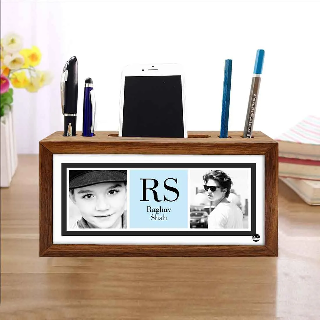 Personalized personalized Wood desk organizer - Add Your Text - Boy