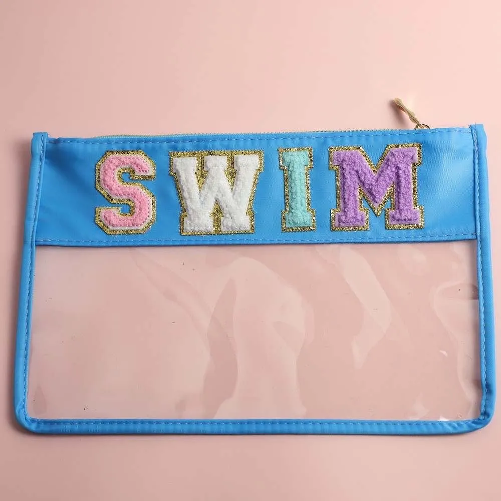 Personalized Waterproof Pvc Zipper Toiletry Bag Transparent Chenille Letter Patches Makeup Organizer Bag Clear Cosmetic Bag - Assorted Designs