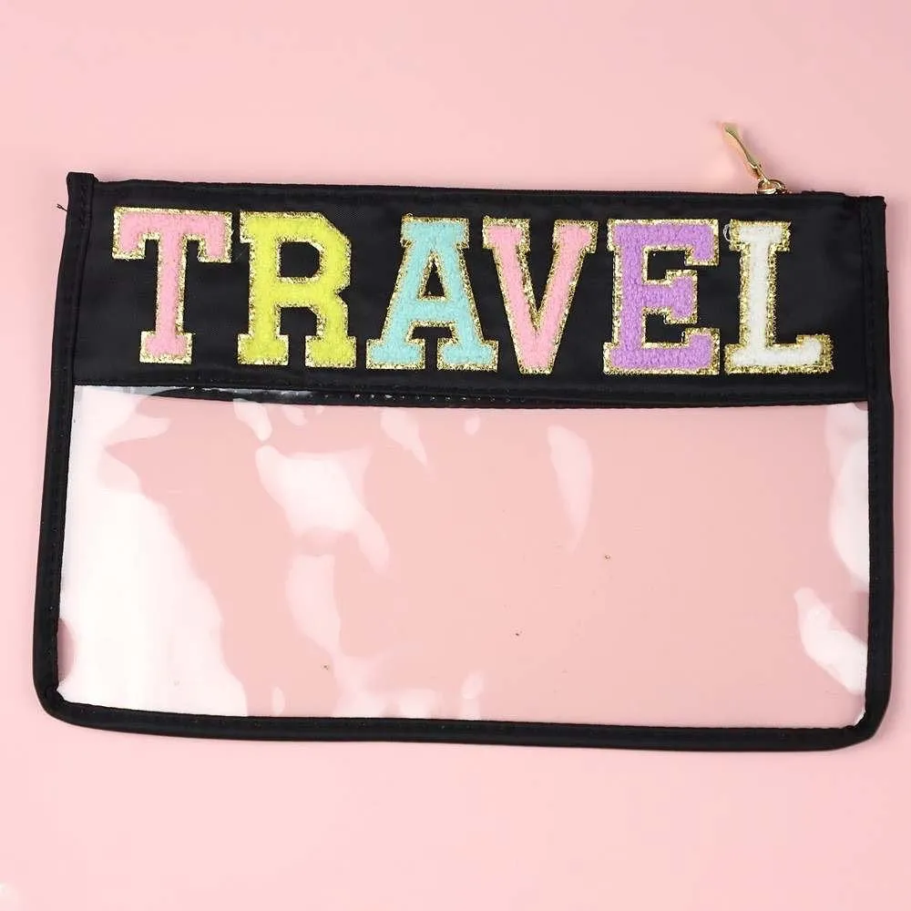 Personalized Waterproof Pvc Zipper Toiletry Bag Transparent Chenille Letter Patches Makeup Organizer Bag Clear Cosmetic Bag - Assorted Designs