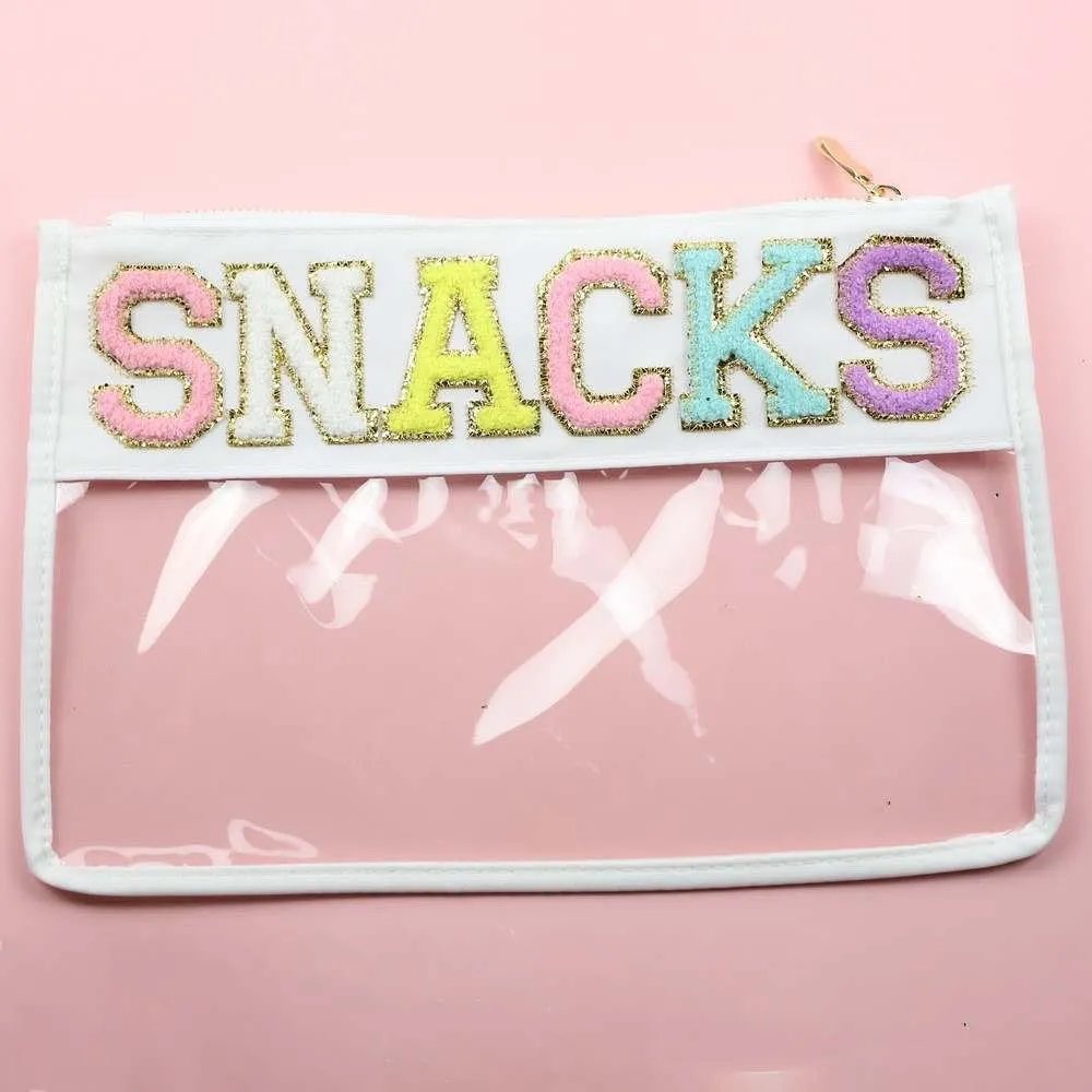 Personalized Waterproof Pvc Zipper Toiletry Bag Transparent Chenille Letter Patches Makeup Organizer Bag Clear Cosmetic Bag - Assorted Designs