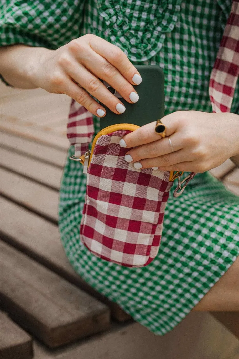 Phone Pouch | Gingham | Red Plum